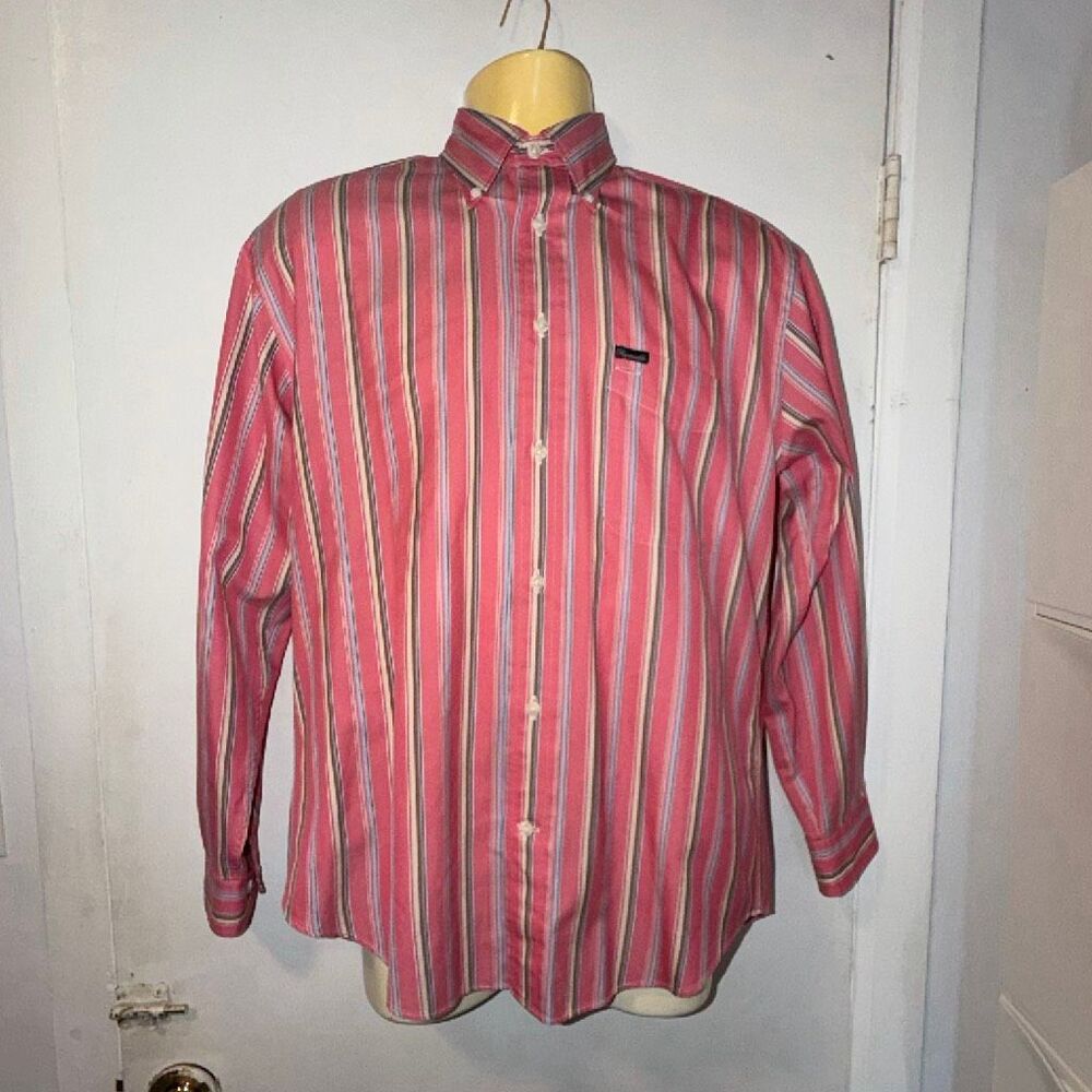 FACONNABLE Coral Riviera Stripe Cotton Button Down Shirt-S